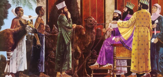 Huldigung an den persischen König Darius I., auf seinem Thron sitzend